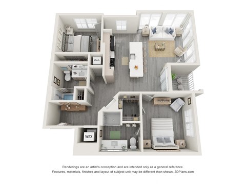 Floor plan for 2 beds, 2 baths, 1104 sqft